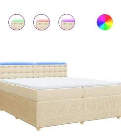 vidaXL Boxspring met matras stof crèmekleurig 200x200 cm