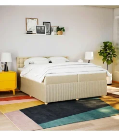 vidaXL Boxspring met matras stof crèmekleurig 200x200 cm