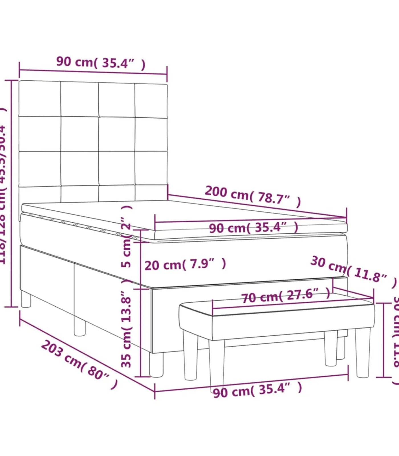 Outlet Boxspring met matras stof crèmekleurig 90x200 cm Bedden