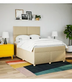 Discount Boxspring met matras stof crèmekleurig 160x200 cm Bedden