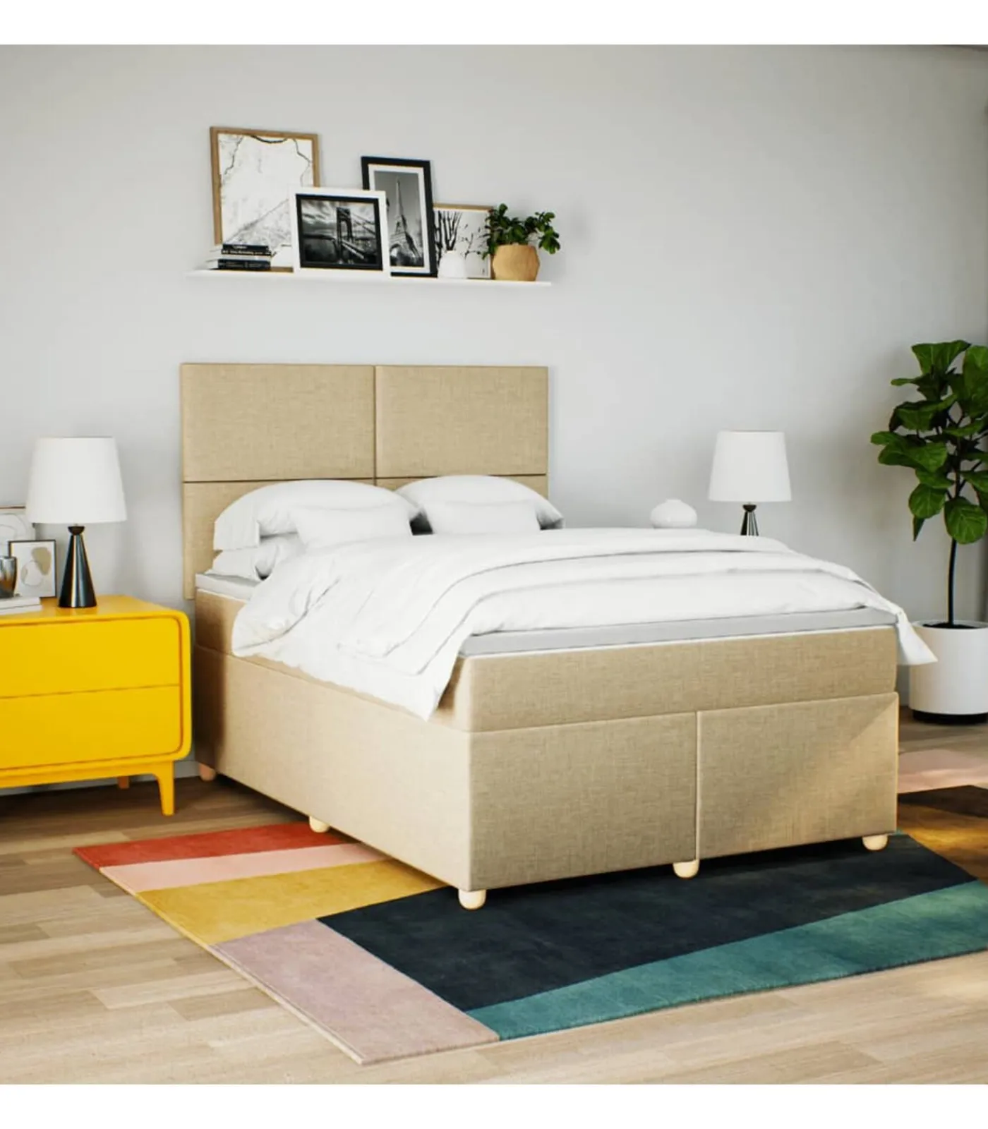 Discount Boxspring met matras stof crèmekleurig 160x200 cm Bedden