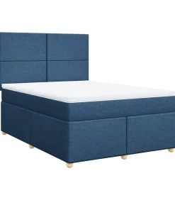 vidaXL Boxspring met matras stof blauw 140x200 cm