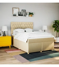 vidaXL Boxspring met matras stof crèmekleurig 160x200 cm