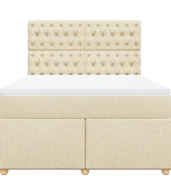 vidaXL Boxspring met matras stof crèmekleurig 160x200 cm