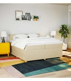 vidaXL Boxspring met matras stof crèmekleurig 200x200 cm