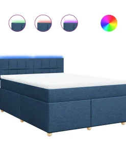 vidaXL Boxspring met matras stof blauw 140x200 cm