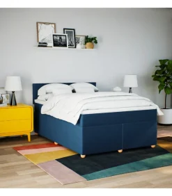 vidaXL Boxspring met matras stof blauw 140x200 cm