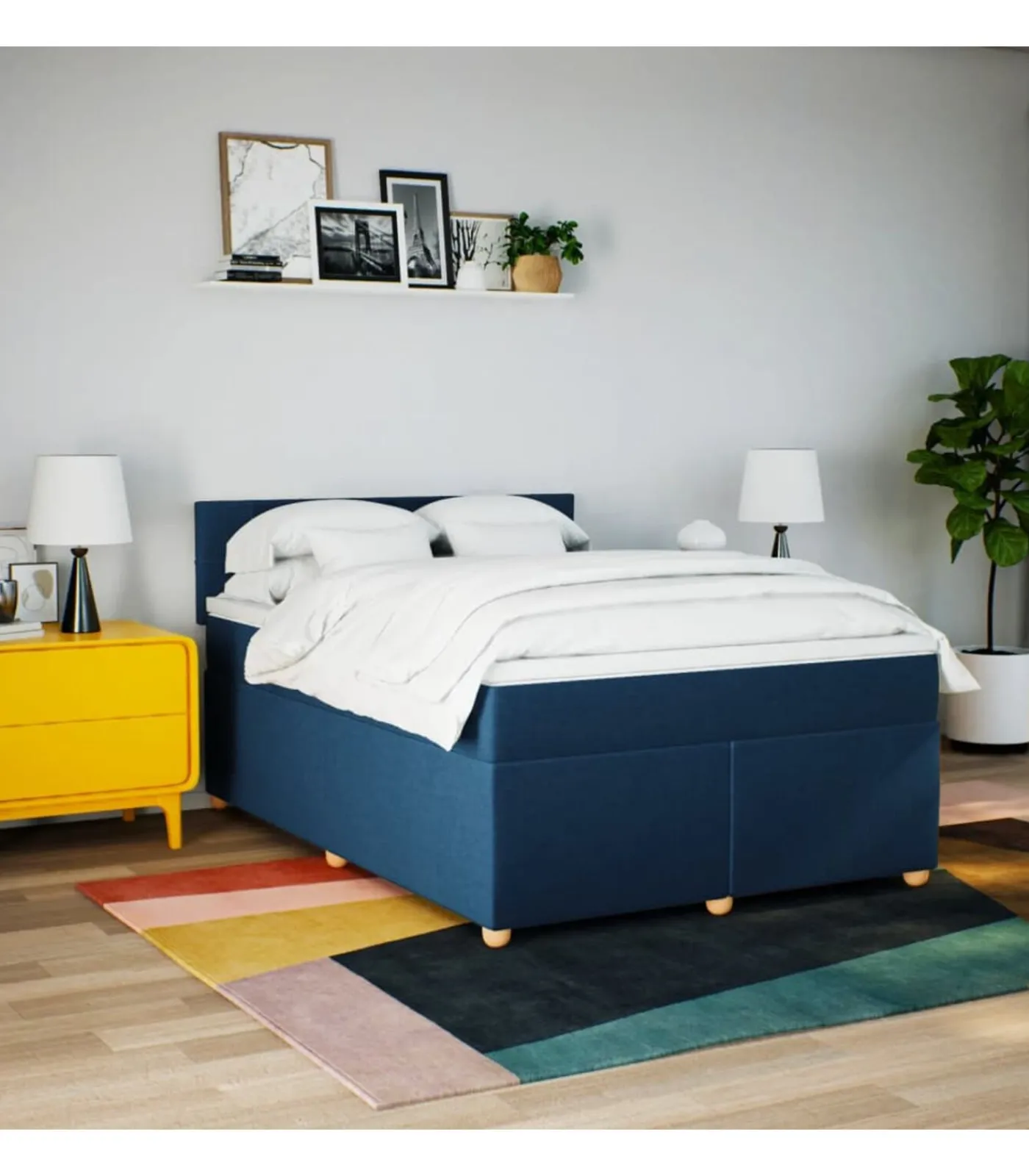 vidaXL Boxspring met matras stof blauw 140x200 cm