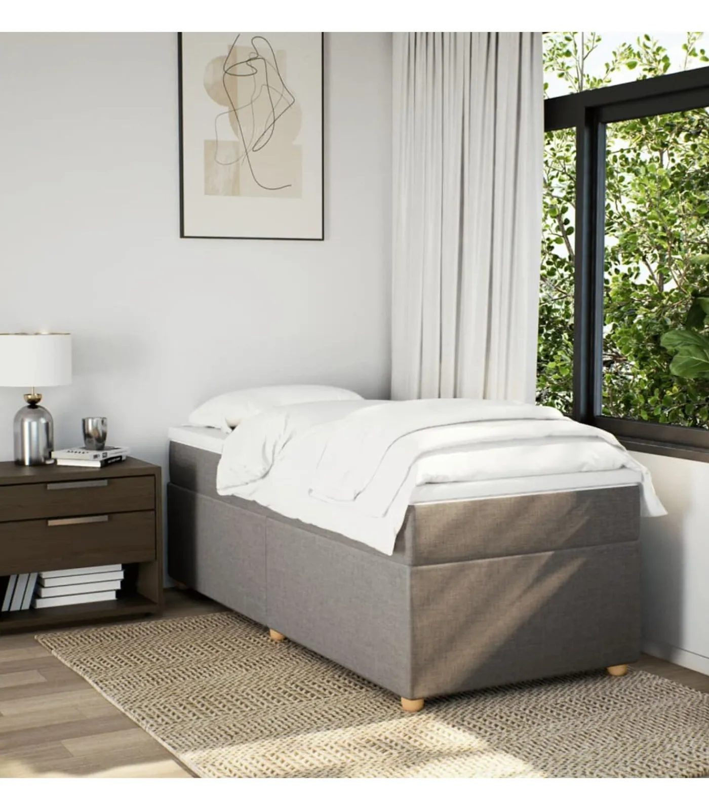 Sale Boxspring met matras stof taupe 100x200 cm Bedden