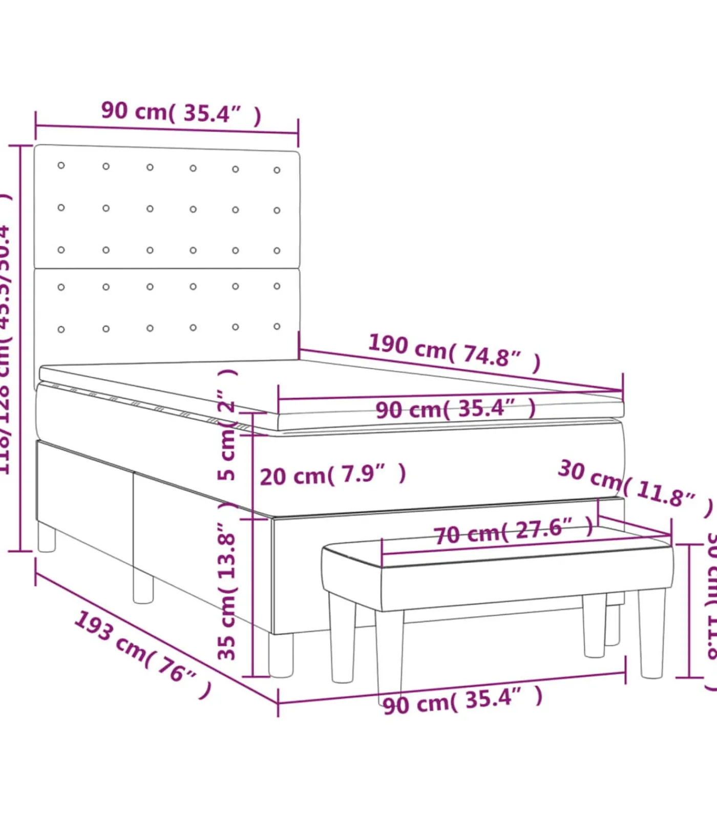 Boxspring met matras stof crèmekleurig 90x190 cm Bedden