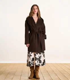 Hot Bruine 3/4 jas met wollen capuchon DAMES Jassen