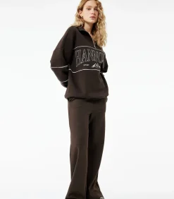 DAMES Koton Bruine Broek met Elastische Taille en Wijde Pijpen