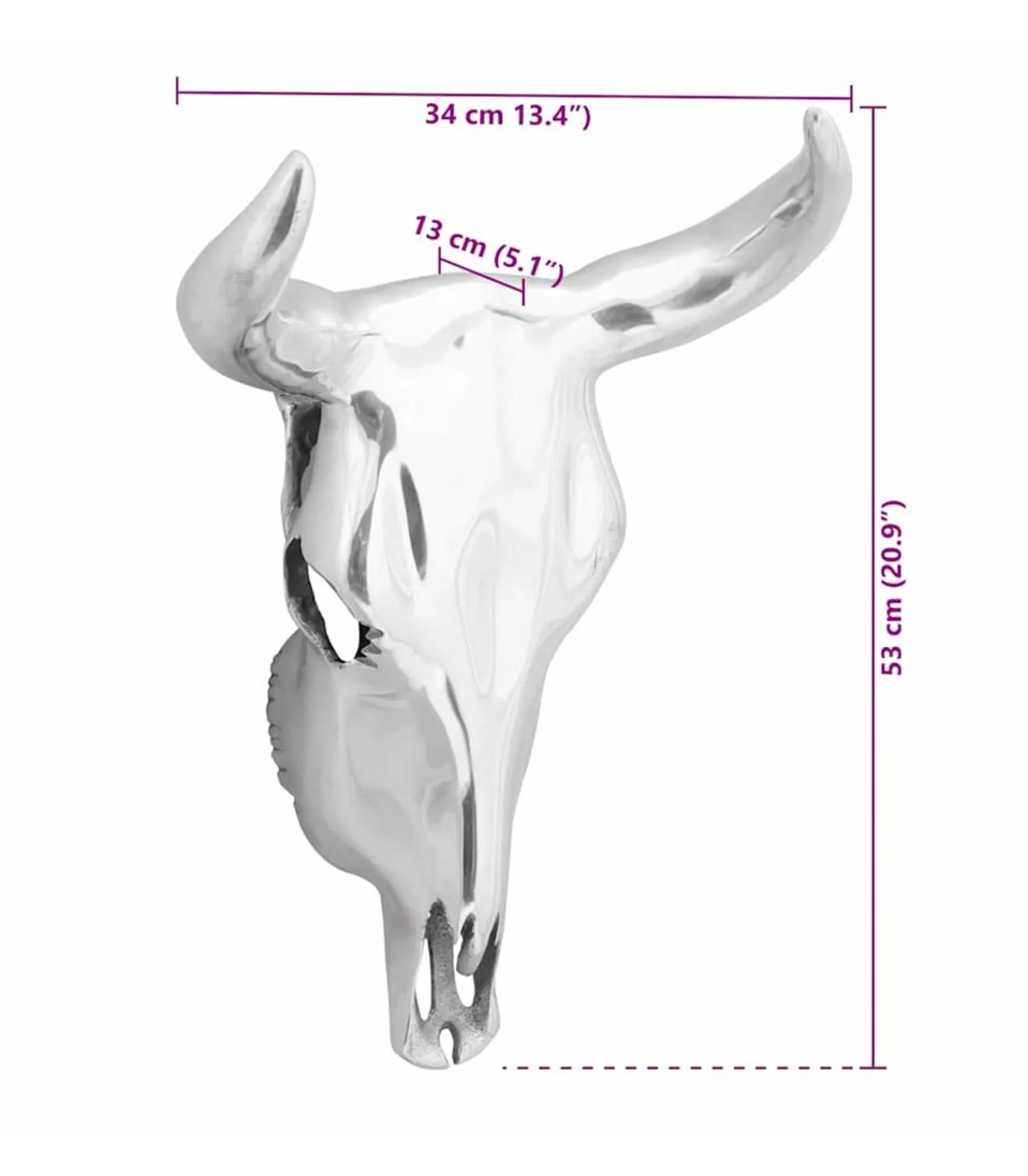 vidaXL Bullschedel Zilver 34 x 13 x 53 cm Aluminium