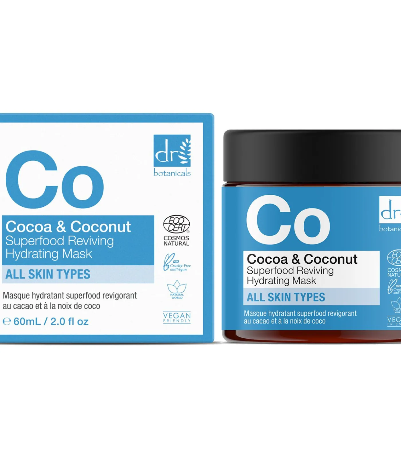 Dr Botanicals Cacao & Kokosnoot Superfood Revitaliserend Hydraterend Masker 30ml (NF) + Cacao & Kokosnoot Superfood Revitaliserend Hydraterend Masker 2 - 60ml
