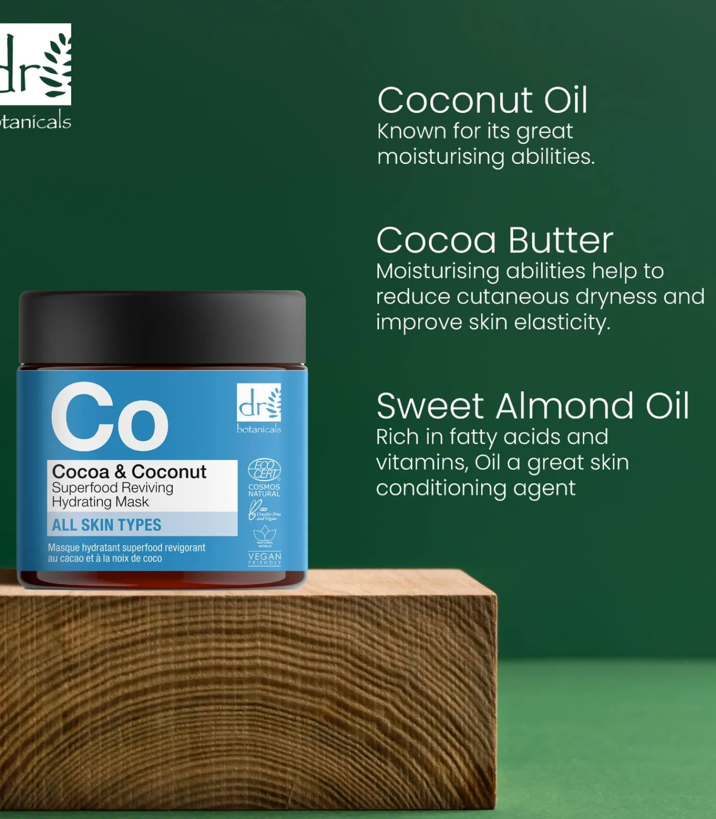 Dr Botanicals Cacao & Kokosnoot Superfood Revitaliserend Hydraterend Masker 30ml (NF) + Cacao & Kokosnoot Superfood Revitaliserend Hydraterend Masker 2 - 60ml