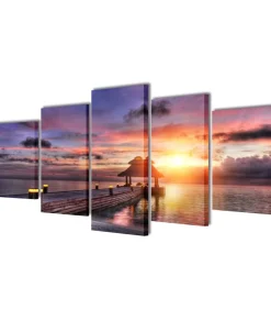 vidaXL Canvas muurdruk set zandstrand met paviljoen 100 x 50 cm