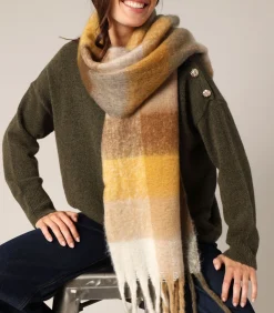 DAMES Deeluxe CHECK - Grote geruite sjaal met gedraaide franjes