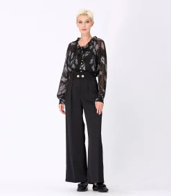 New Chiffon blouse met verenprint en strikkraag DAMES Overhemden & Blouses