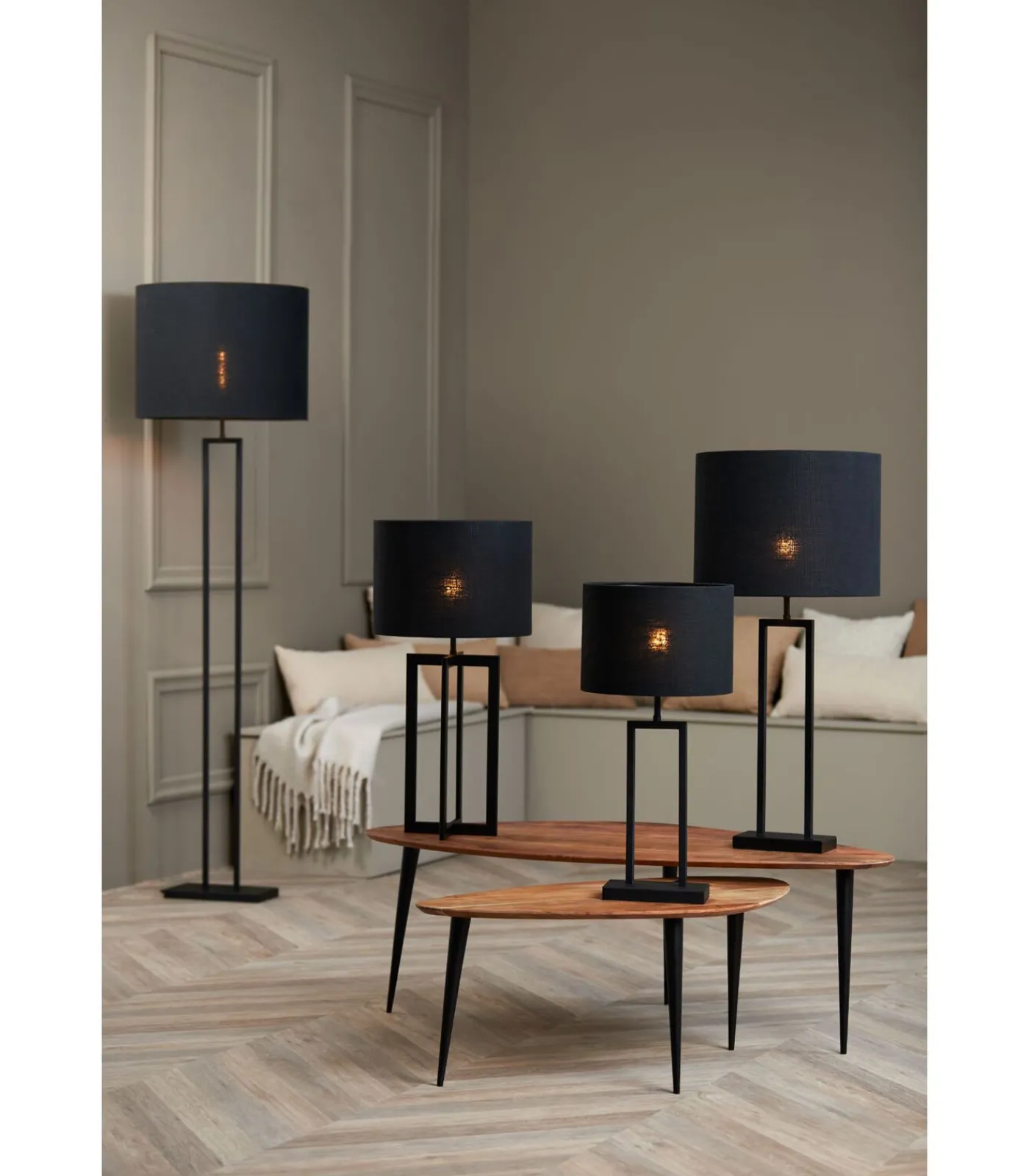 Light & Living Cilinder lampenkap Livigno - Zwart - Ø50x38cm