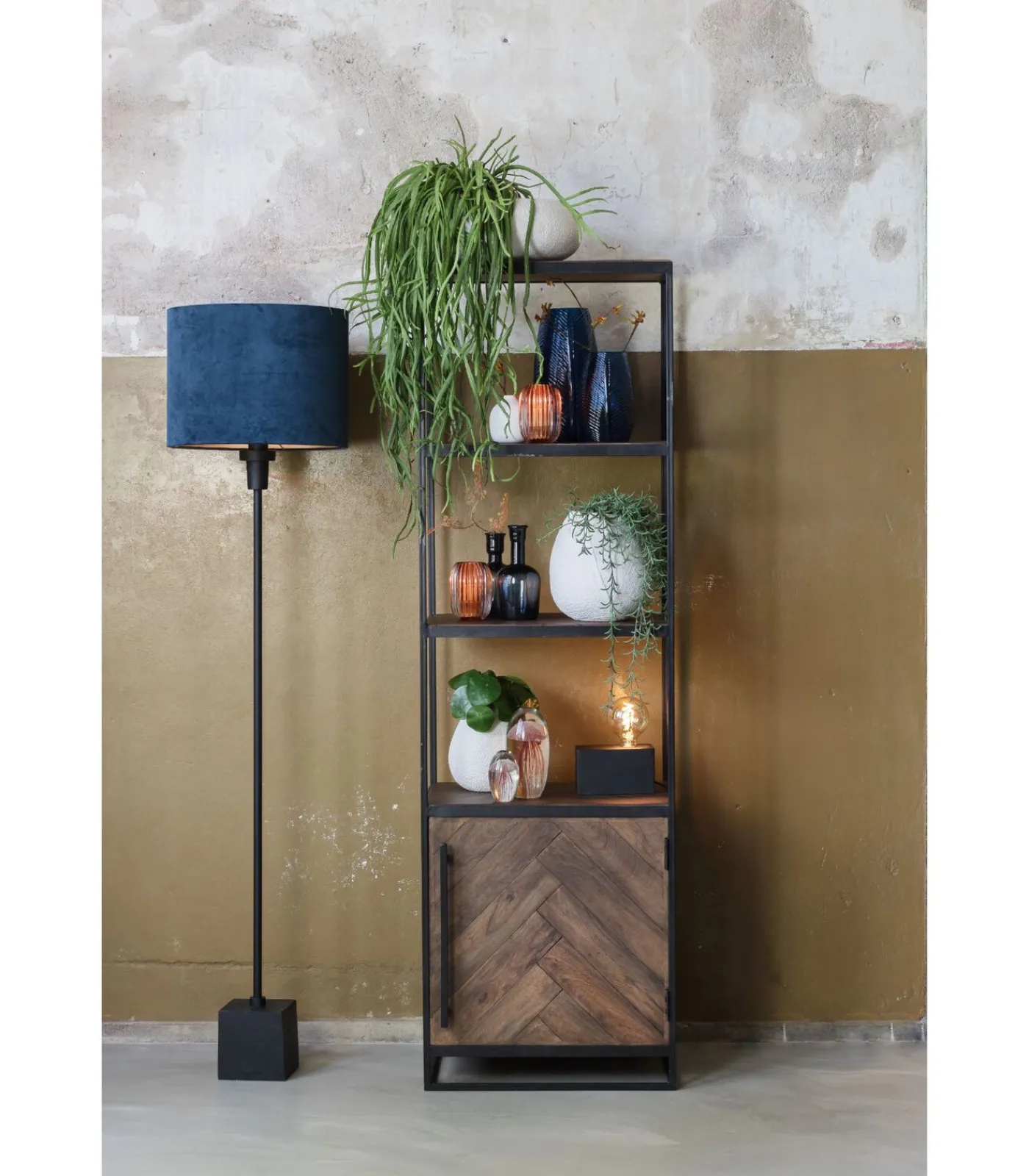 Sale Cilinder Lampenkap Velours - Petrol Blue - Ø40x30cm Lampenkappen