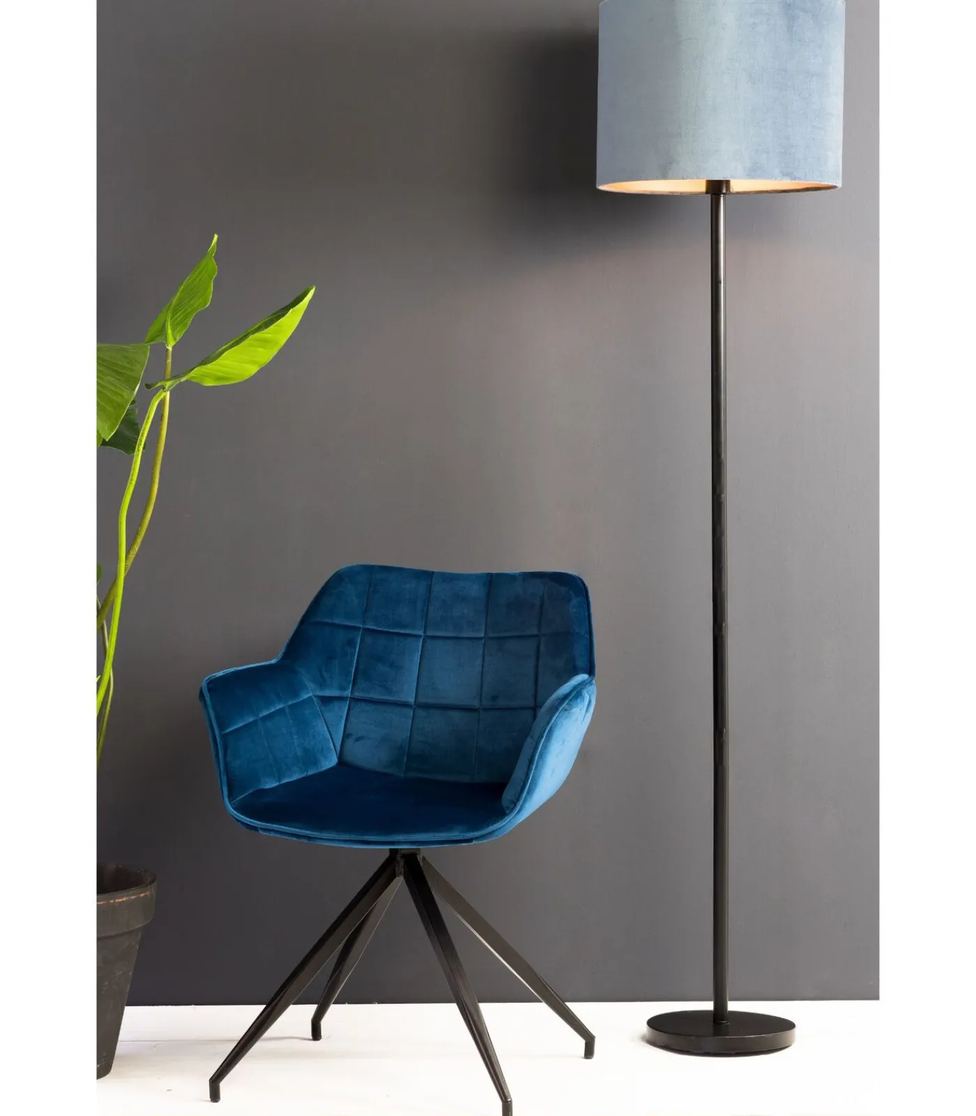 Sale Cilinder Lampenkap Velours - Petrol Blue - Ø40x30cm Lampenkappen