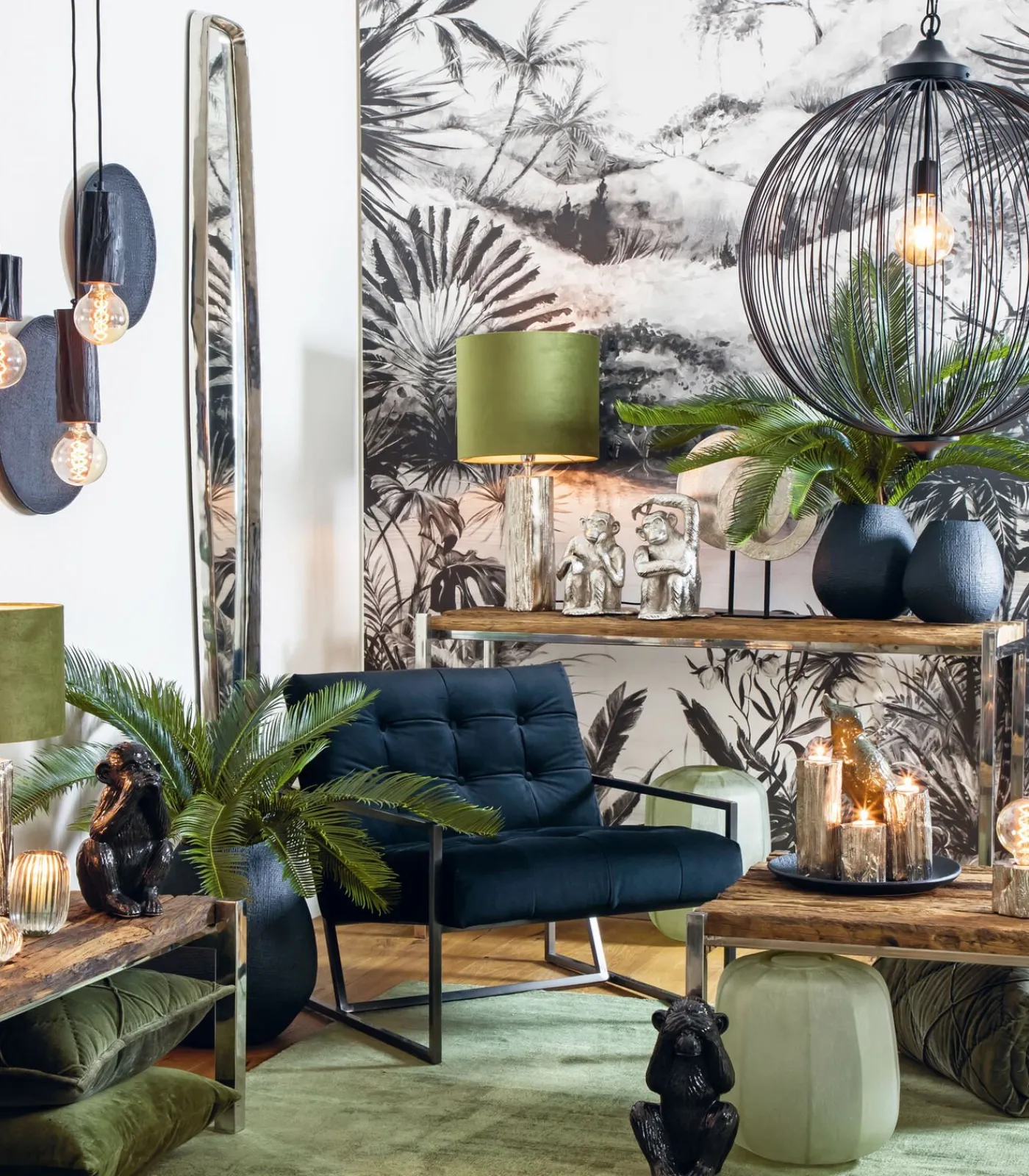 Light & Living Cilinder Lampenkap Velours - Olive Green - Ø30x21cm