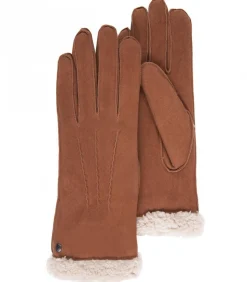 Clearance Cognac suède leren handschoenen voor dames DAMES Handschoenen