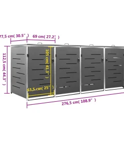 Sale Containerberging vierdubbel 276,5x77,5x112,5 cm roestvrij staal Manden En Bakken