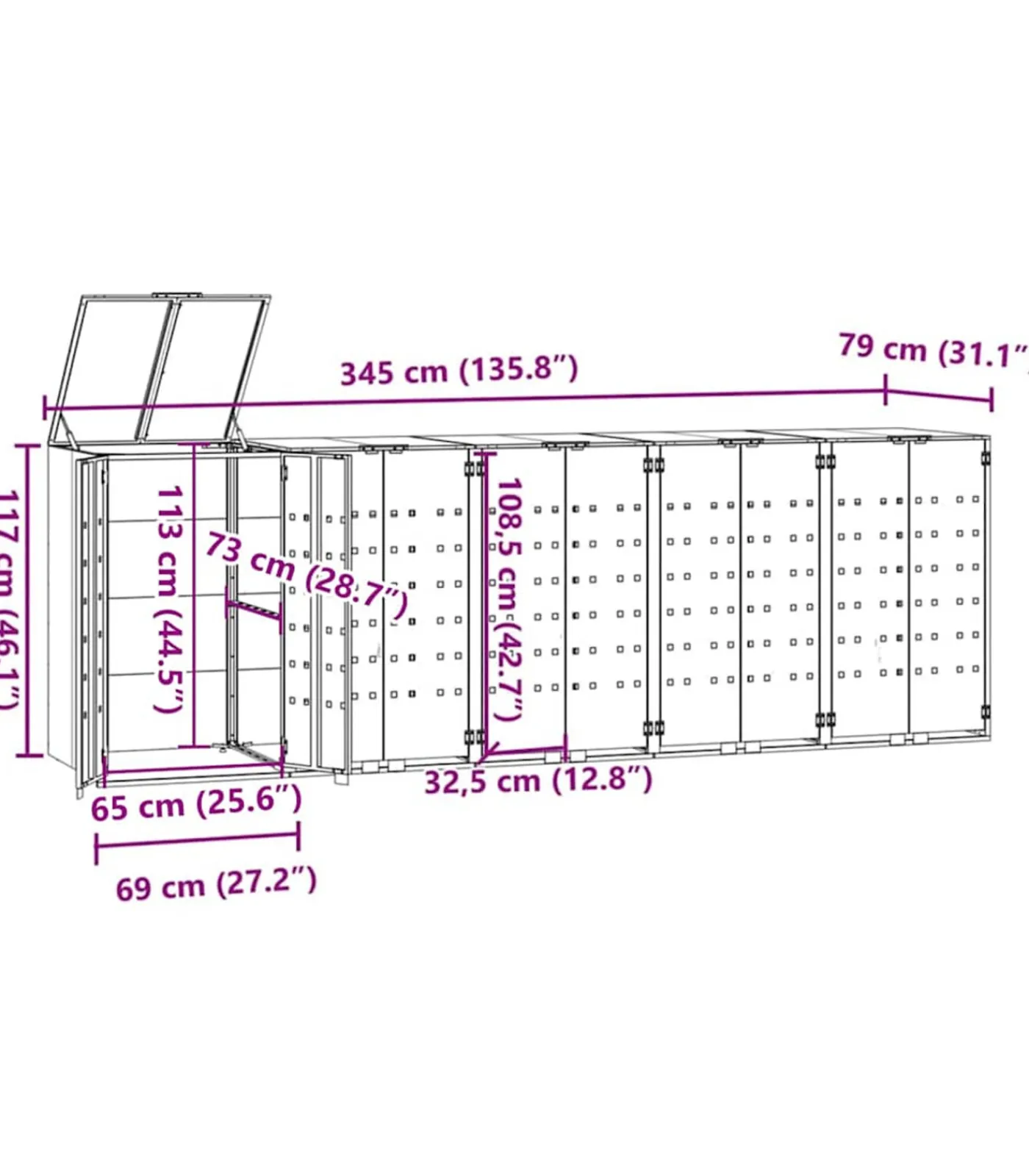 Best Containerberging voor 5 containers 345x79x117 cm staal grijs Manden En Bakken