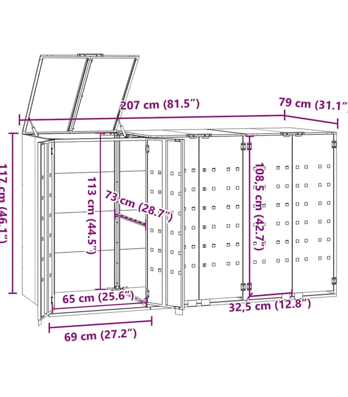 Online Containerberging voor 3 containers 207x79x117 cm staal grijs Manden En Bakken