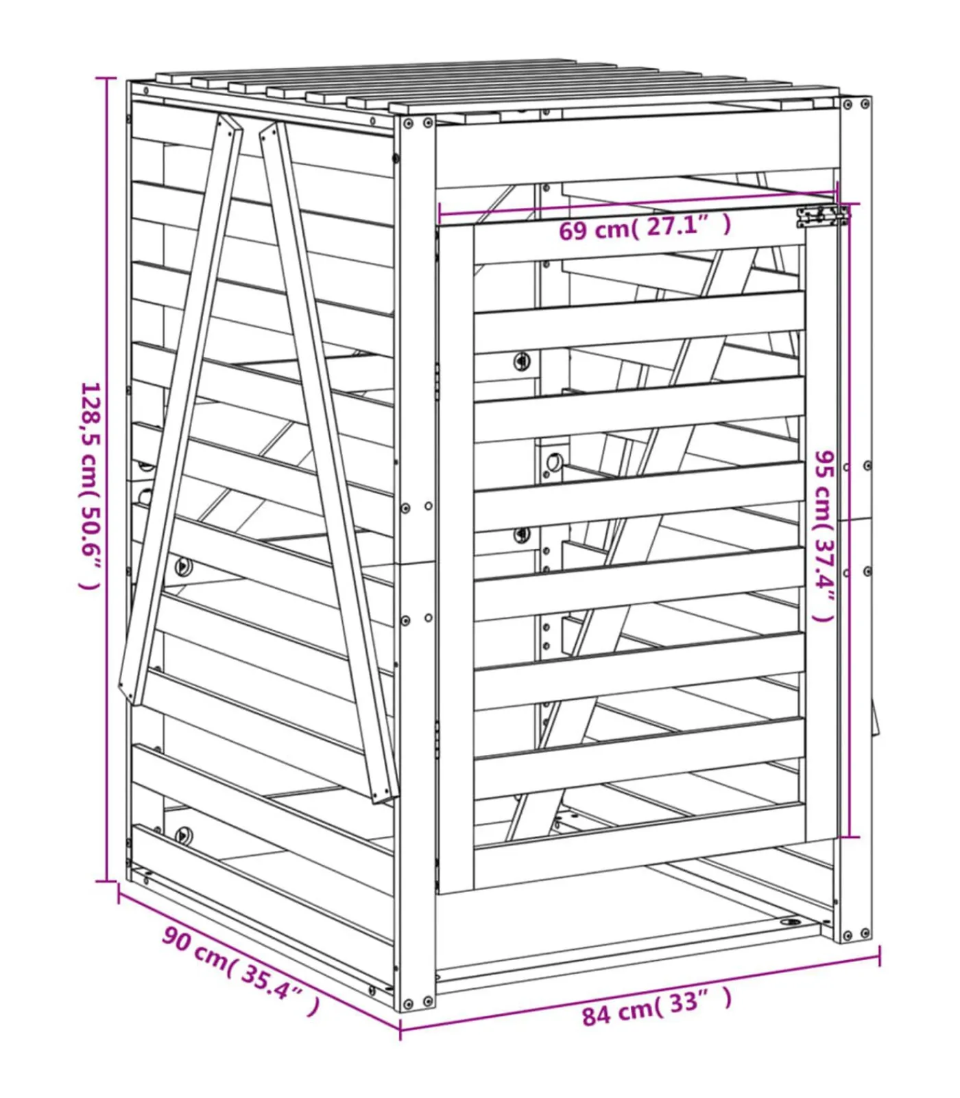 vidaXL Containerberging 84x90x128,5 cm massief grenenhout wit