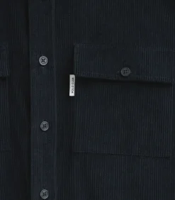 Clearance Corduroy hemd in marineblauw met Franse kraag en -logo Heren Hemden