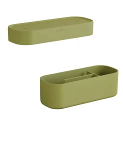 Online ALIFE Plankpakket. Bevat een handdoekring en een opbergdoos met een minimalistisch en functioneel ontwerp. Set opbergaccessoires voor de Alife Guide. Lichtgroen. Organiseren