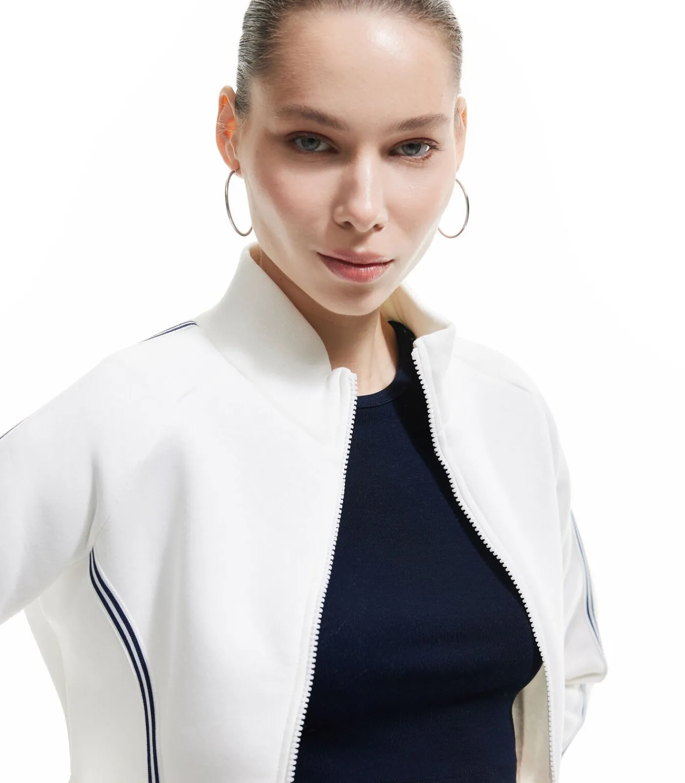 DAMES Koton Crop Sweatshirt Met Rits en Streepdetails
