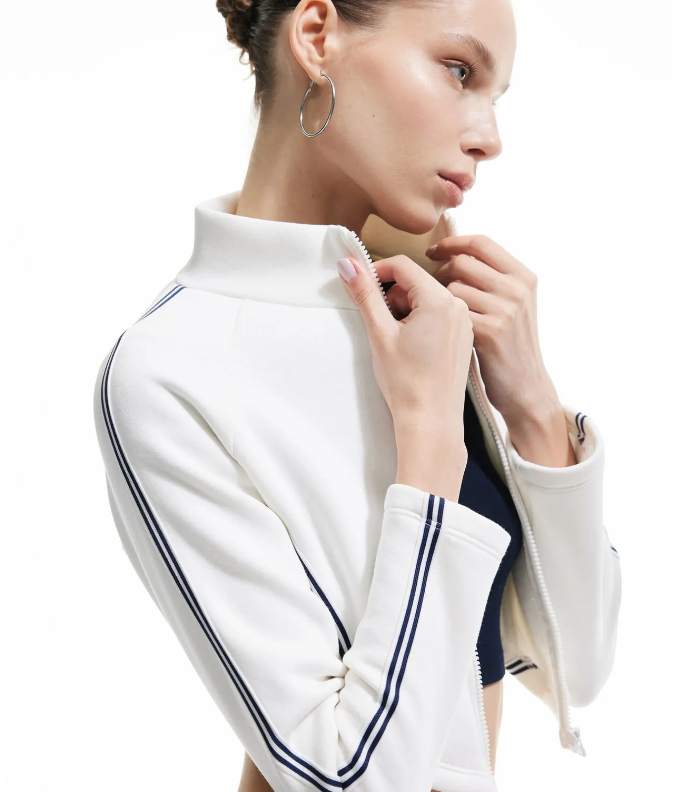 DAMES Koton Crop Sweatshirt Met Rits en Streepdetails