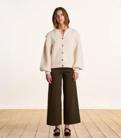 DAMES La Fée Maraboutée Cropped broek van milano jersey in bruin met elastische taille