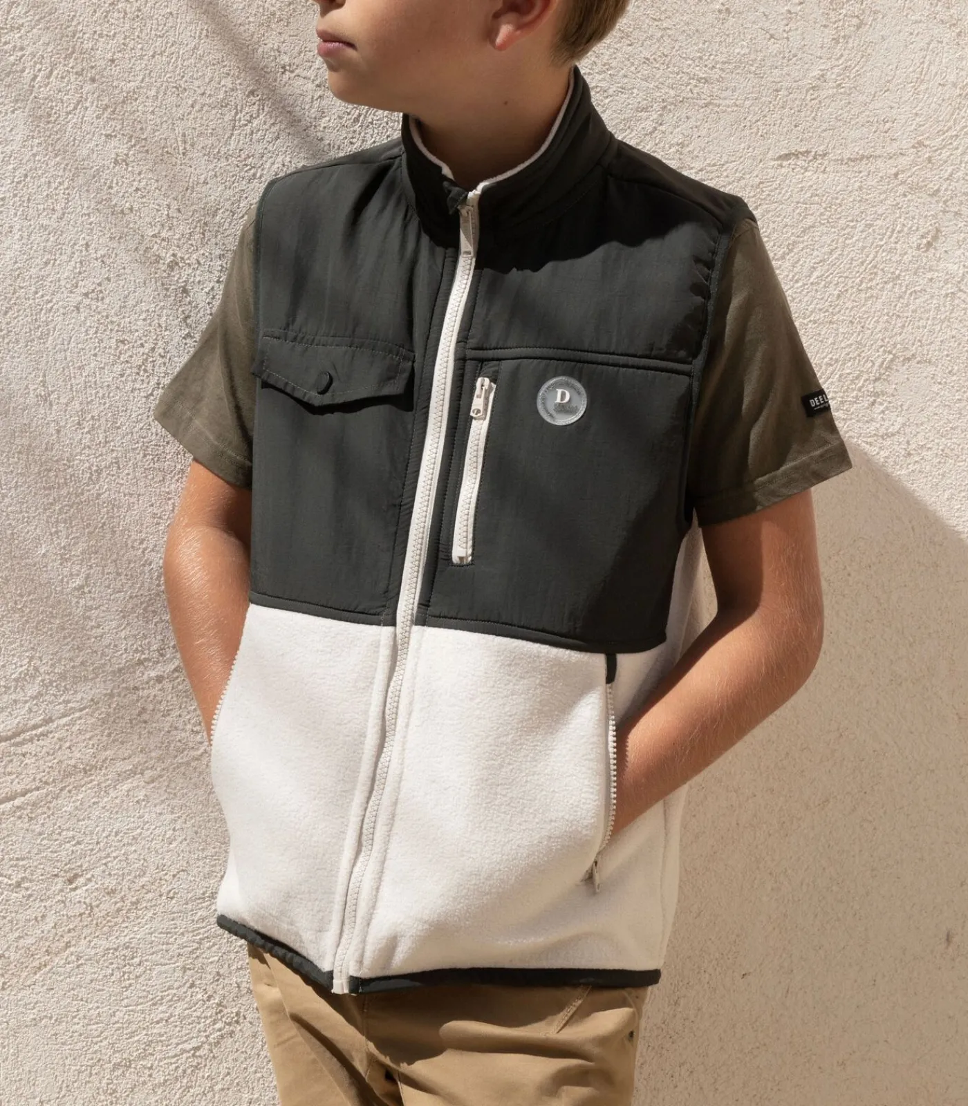 Online CRUMB - Mouwloze jas met ritssluiting, opstaande kraag en contrasterende inzetstukken Kinderen Truien & Vesten