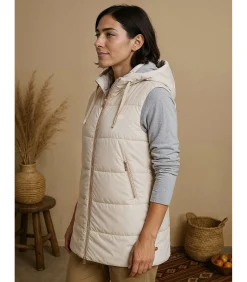 DAMES J&JOY Dames lange mouwloze jas met capuchon