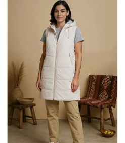 DAMES J&JOY Dames lange mouwloze jas met capuchon