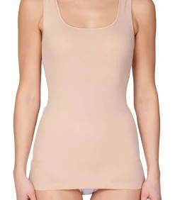 Online Dames singlet / Hemd - 32286 - Biologisch katoenen onderhemd - Brede bandjes - Wit - Zwart - Huidskleur DAMES Onderhemden