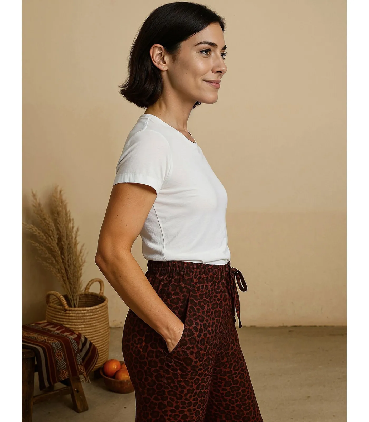 New Damesbroek met luipaardprint en strikceintuur DAMES Broeken & Shorts