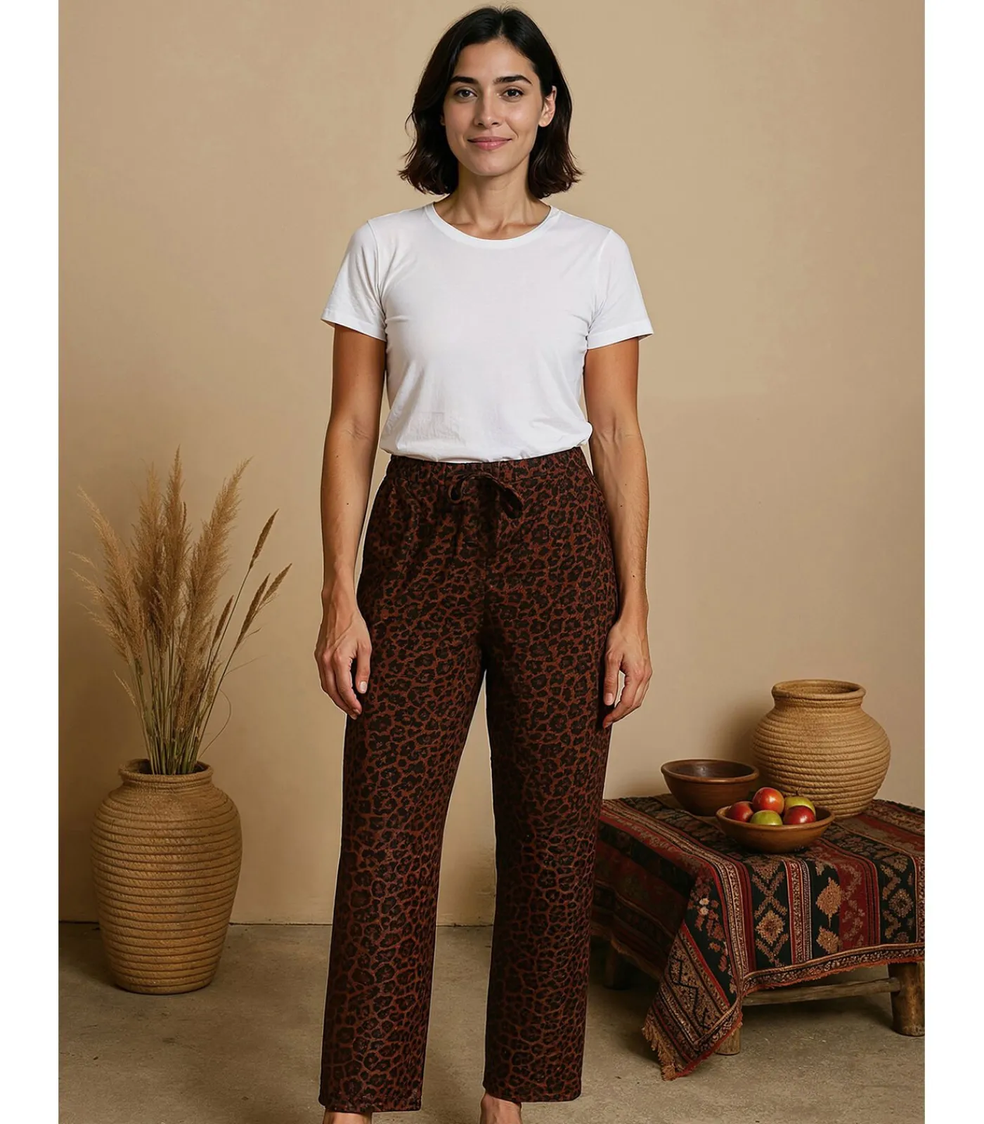 New Damesbroek met luipaardprint en strikceintuur DAMES Broeken & Shorts