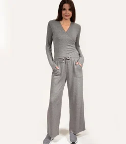 DAMES ISOTONER Damesbroek met wijde pijpen Heidegrijs