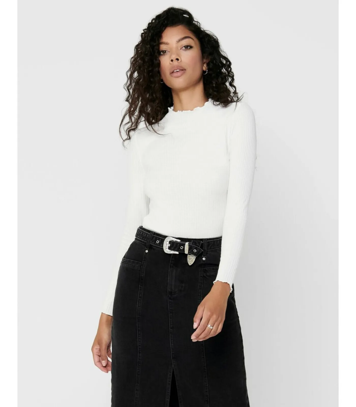 DAMES Only Dames-T-shirt Emma met lange mouwen - Col Montant