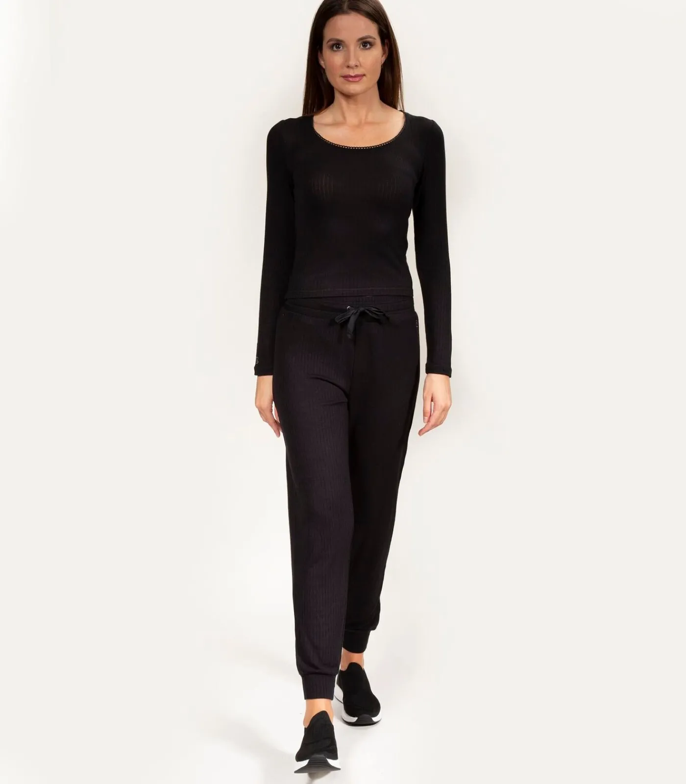 Discount Dames-T-shirt met vierkante hals Zwart DAMES Loungewear