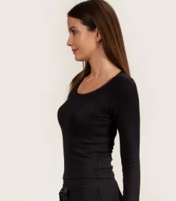 Discount Dames-T-shirt met vierkante hals Zwart DAMES Loungewear