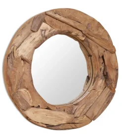 Discount Decoratieve spiegel rond 60 cm teakhout Spiegels