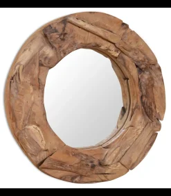 Discount Decoratieve spiegel rond 60 cm teakhout Spiegels
