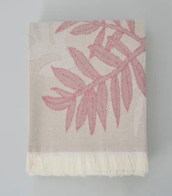 Discount Deken 2 personen Blad 200x220 cm Beige/Orchidee Bedspreien