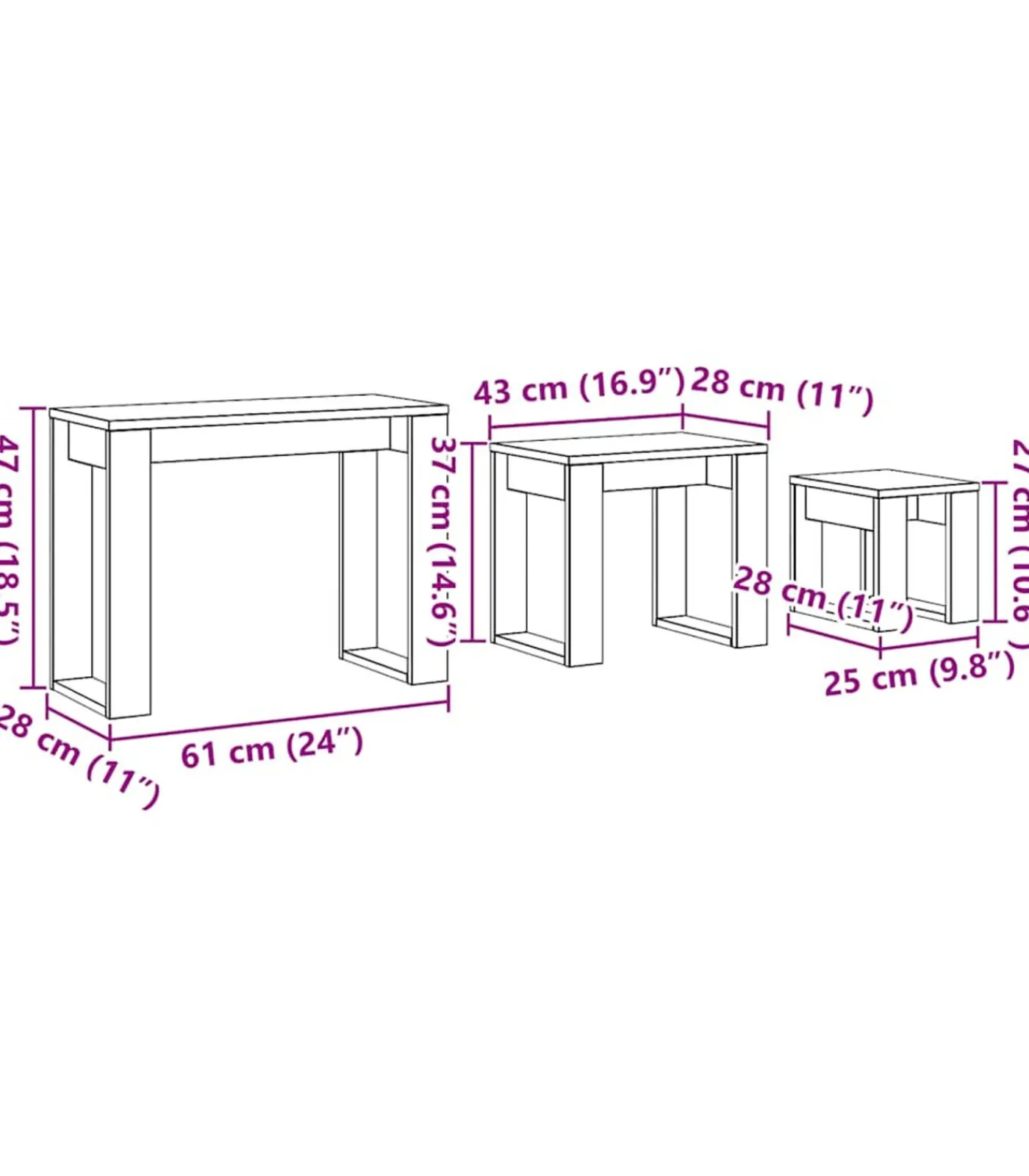 vidaXL 3-delige Bijzettafelset bewerkt hout artisanaal eikenkleur
